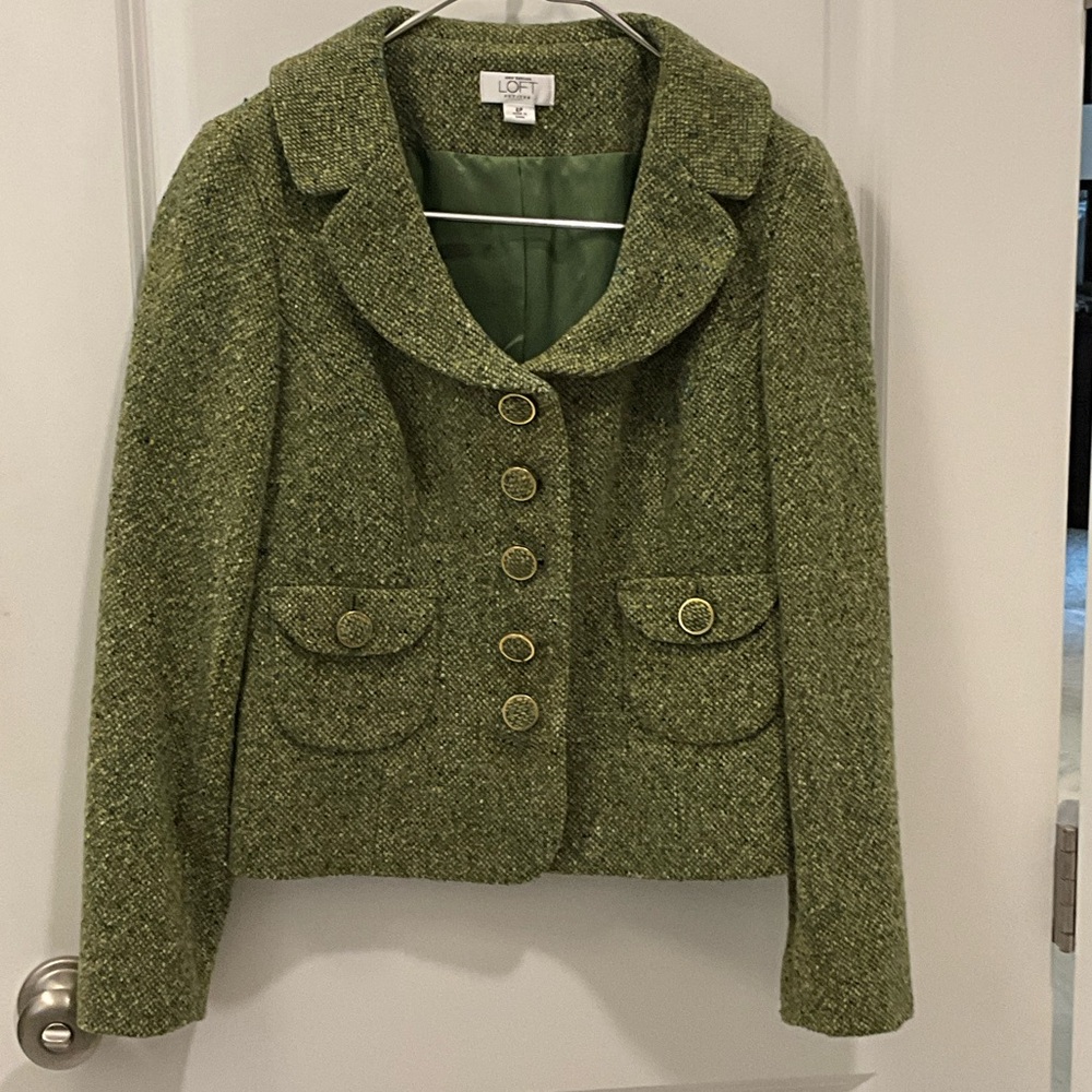 LOFT Olive Green Tweed Short Blazer Jacket